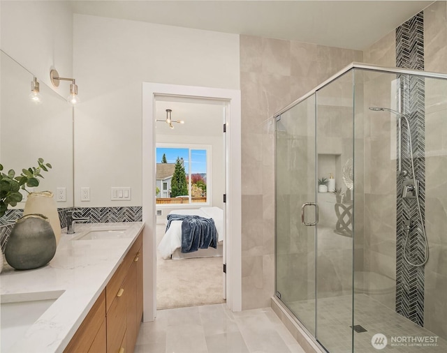 240 W Lake Sammamish Pkwy SE, Bellevue, WA 98008 - ensuite bathroom featuring double vanity and a shower stall