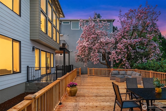 240 W Lake Sammamish Pkwy SE, Bellevue, WA 98008 - deck at dusk featuring an outdoor living space