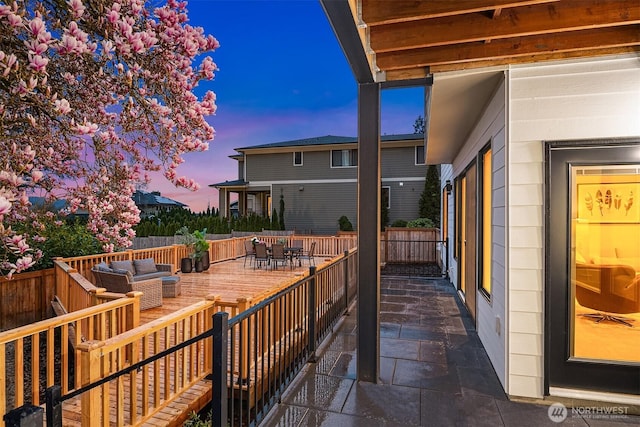 240 W Lake Sammamish Pkwy SE, Bellevue, WA 98008 - deck at dusk with an outdoor hangout area and outdoor dining area