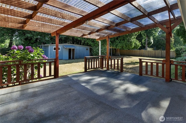 7127 Fair Oaks Loop SE, Olympia, WA 98513 - deck featuring an outbuilding, a pergola, and a patio