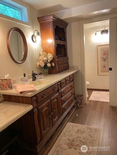 20011 Tveit Rd, Arlington, WA 98223 - bathroom featuring wood finished floors and vanity