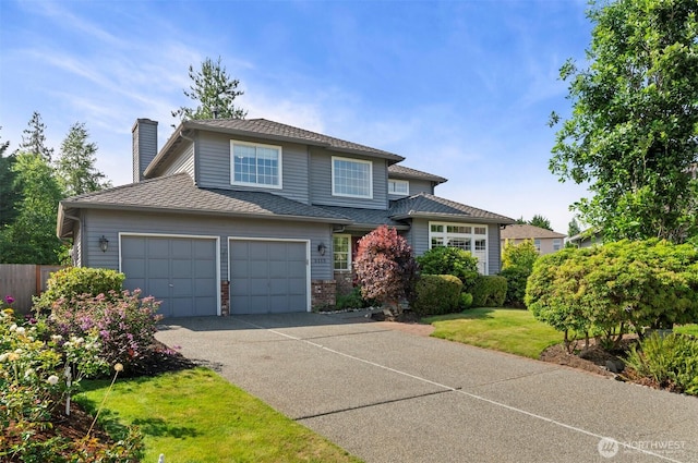 5115 150th St SE, Everett, WA 98208 - view of front facade featuring concrete driveway, a chimney, a garage, and brick siding
