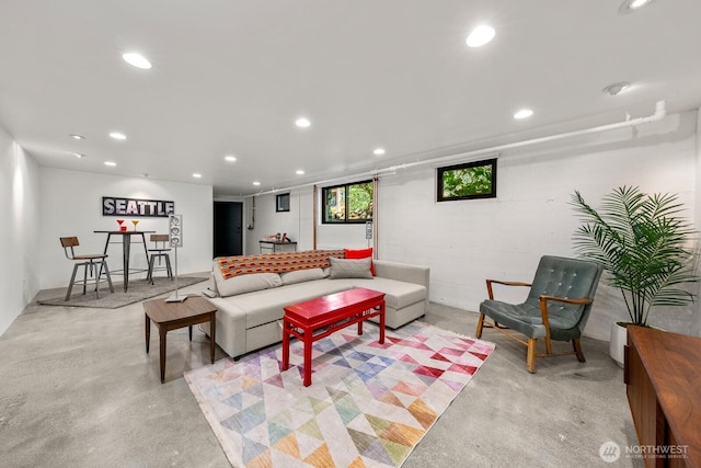 3516 NE 43rd St, Seattle, WA 98105 - living area with concrete flooring and recessed lighting