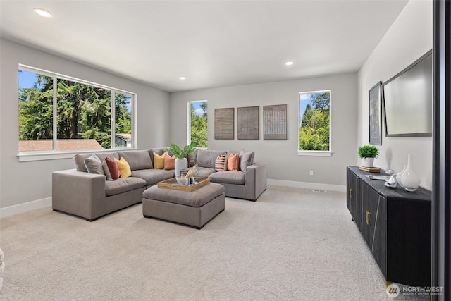 16429 Snohomish Ave SE, Clearview, WA 98296 - living room featuring light carpet and recessed lighting