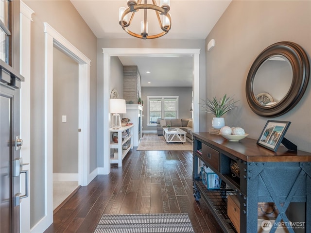 2038 Maiden Ln, Wenatchee, WA 98801 - foyer with dark wood finished floors, a chandelier, and recessed lighting