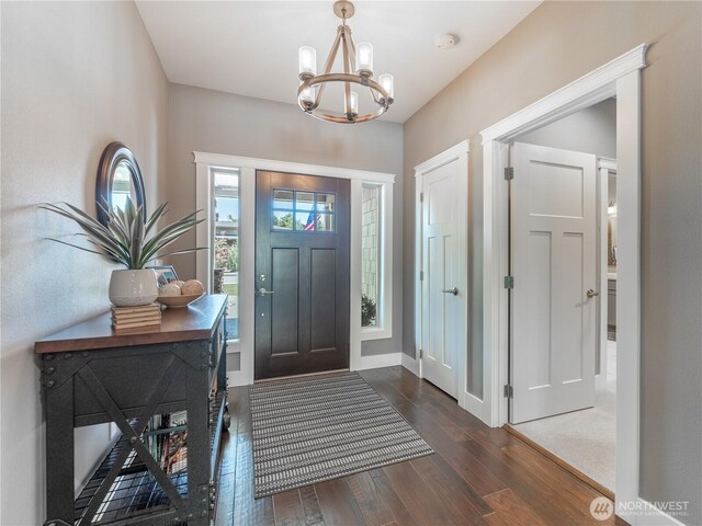 2038 Maiden Ln, Wenatchee, WA 98801 - foyer entrance with a chandelier and wood finished floors