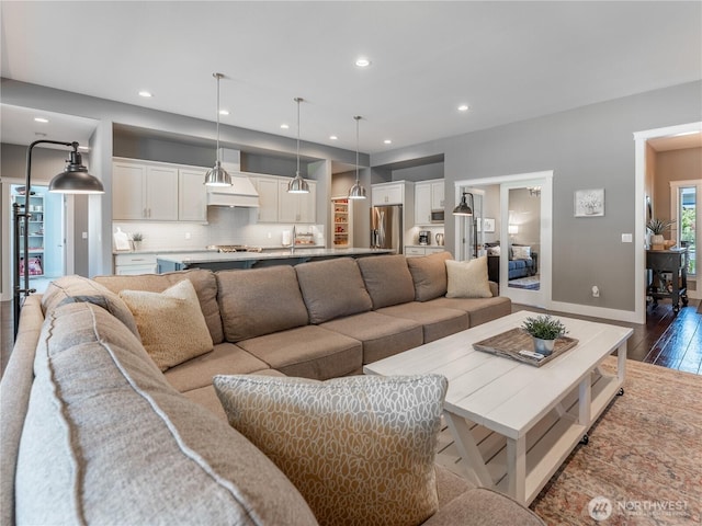 2038 Maiden Ln, Wenatchee, WA 98801 - living room featuring dark wood-style flooring and recessed lighting