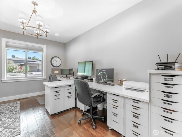 2038 Maiden Ln, Wenatchee, WA 98801 - home office with a chandelier and dark wood-style floors