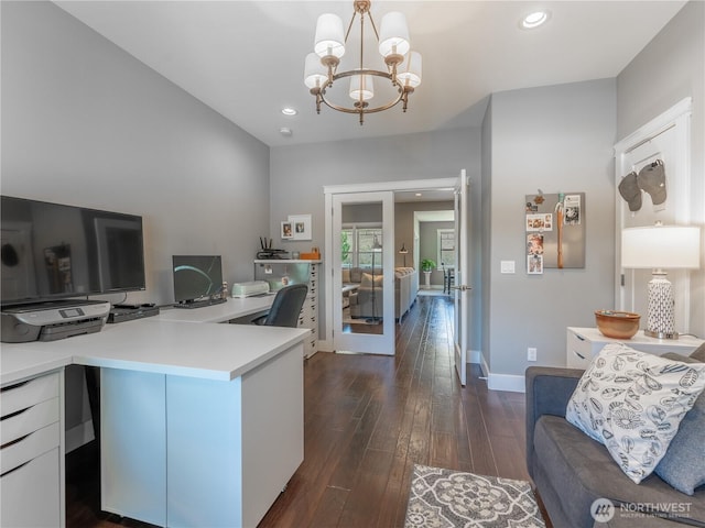 2038 Maiden Ln, Wenatchee, WA 98801 - office space with dark wood-style flooring, a chandelier, recessed lighting, and french doors