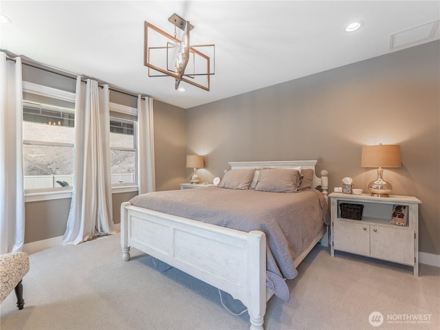 2038 Maiden Ln, Wenatchee, WA 98801 - bedroom featuring light colored carpet, recessed lighting, and a chandelier