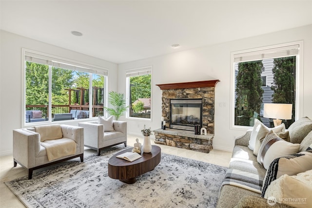 108 239th Way SE, Sammamish, WA 98074 - living room with baseboards and a stone fireplace