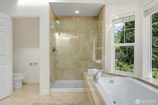 108 239th Way SE, Sammamish, WA 98074 - bathroom with a garden tub, a stall shower, and tile patterned flooring