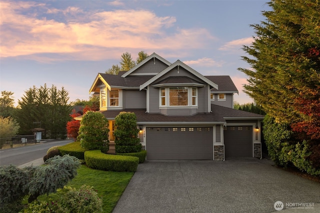 108 239th Way SE, Sammamish, WA 98074 - craftsman-style home featuring a garage, driveway, and stone siding