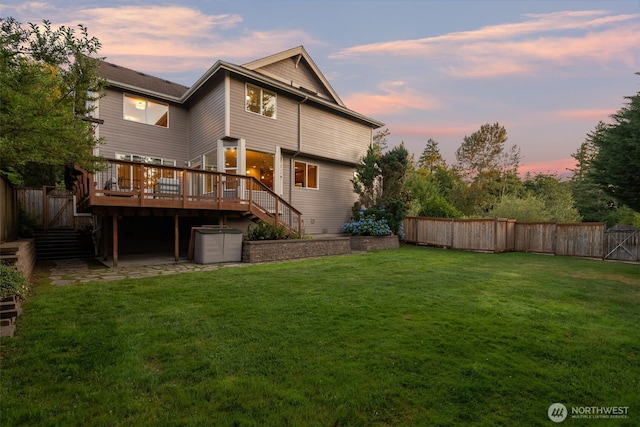 108 239th Way SE, Sammamish, WA 98074 - back of property at dusk featuring stairs, a garage, and a deck