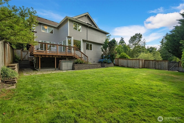 108 239th Way SE, Sammamish, WA 98074 - rear view of property featuring stairs, a wooden deck, and a fenced backyard
