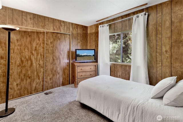 4015 Eliza Ave Unit 47, Bellingham, WA 98226 - carpeted bedroom featuring wood walls and a closet