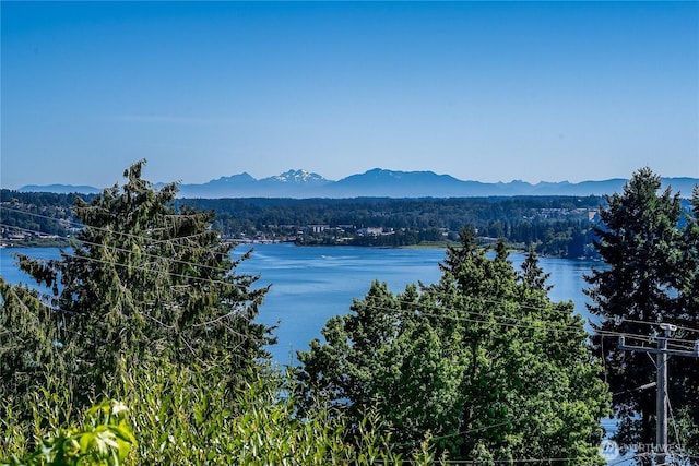 3719 NE 145th St, Seattle, WA 98155 - water view featuring a heavily wooded area and mountains