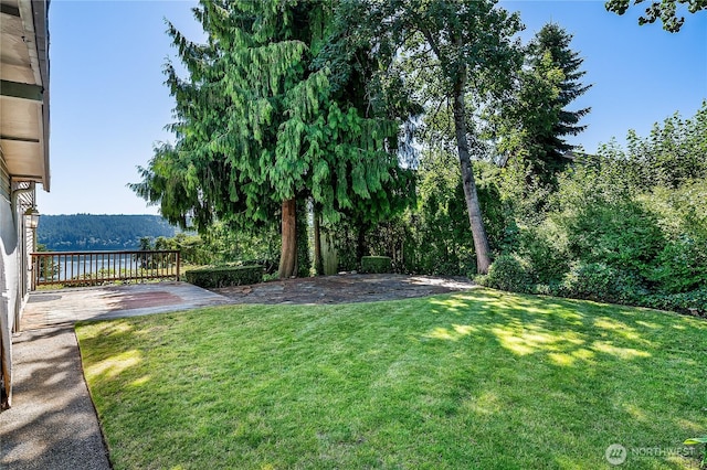 3719 NE 145th St, Seattle, WA 98155 - view of grassy yard featuring a water view and a patio area