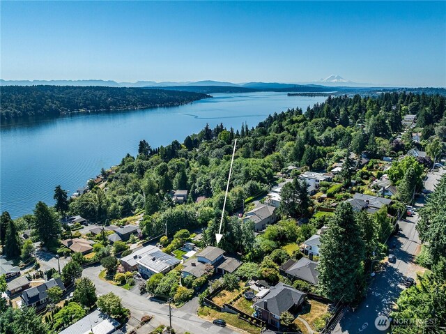 3719 NE 145th St, Seattle, WA 98155 - aerial perspective of suburban area featuring a water and mountain view and a forest