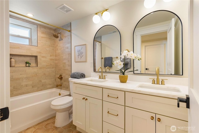 3430 42nd Ave SW, Seattle, WA 98116 - bathroom with double vanity, tile patterned floors, and shower / bathtub combination