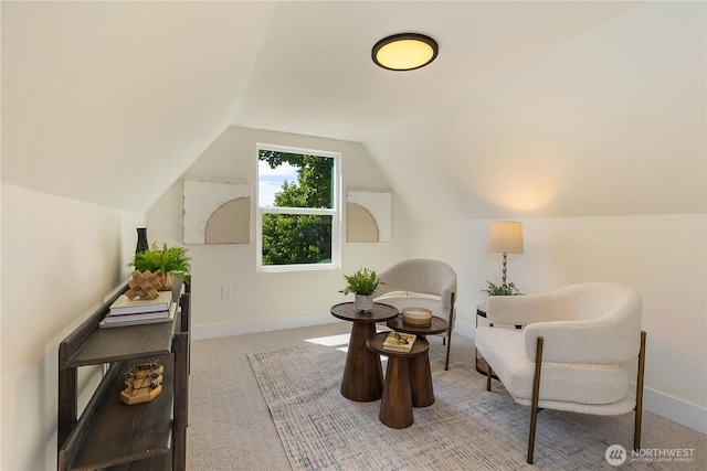 3430 42nd Ave SW, Seattle, WA 98116 - sitting room featuring carpet floors and vaulted ceiling