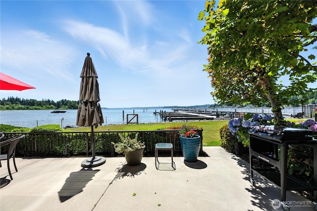 9717 NE Juanita Dr Unit 101, Kirkland, WA 98034 - view of patio with a water view