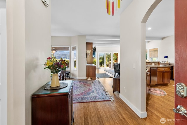 3319 Sunny Cove Ct, Bellingham, WA 98226 - foyer entrance with arched walkways, light wood finished floors, and recessed lighting