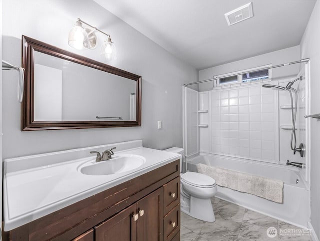 4402 Clearwater Dr SE, Lacey, WA 98503 - bathroom featuring vanity, marble finish floors, and bathing tub / shower combination
