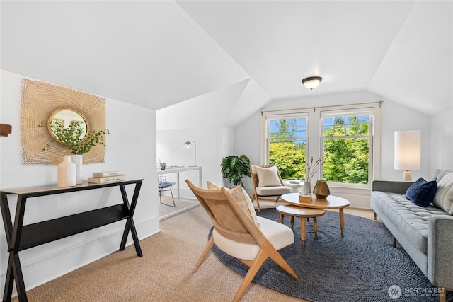 7016 Fremont Ave N, Seattle, WA 98103 - living room featuring vaulted ceiling and light colored carpet