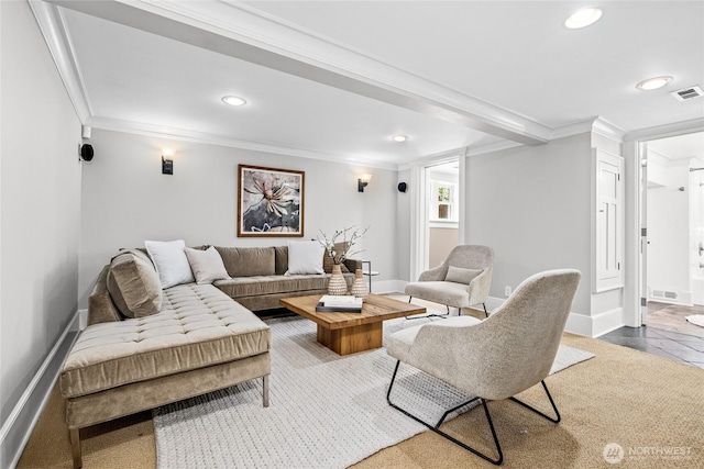 7016 Fremont Ave N, Seattle, WA 98103 - living area featuring crown molding and recessed lighting