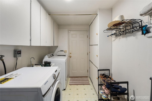 204 Duvall Ave SE, Renton, WA 98059 - laundry area featuring cabinet space, washing machine and clothes dryer, and light floors