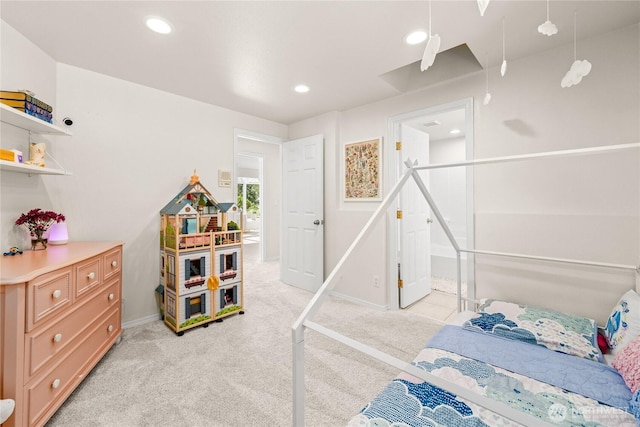 18110 85th St E, Bonney Lake, WA 98391 - bedroom featuring light carpet and recessed lighting