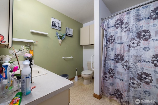 1710 E Highland Ave, Mount Vernon, WA 98273 - bathroom with vanity, tile patterned floors, and a shower with shower curtain