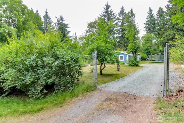 15816 251st St E, Graham, WA 98338 - view of dirt / gravel road with a gated entry and view of wooded area