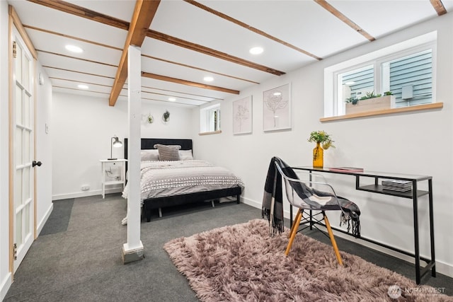 3211 16th Ave S, Seattle, WA 98144 - bedroom featuring recessed lighting, beam ceiling, and carpet flooring