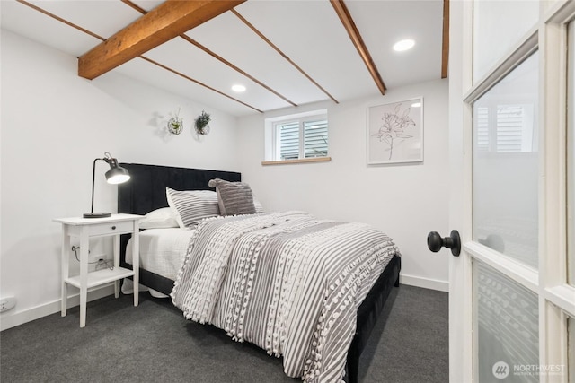 3211 16th Ave S, Seattle, WA 98144 - bedroom with dark carpet, beam ceiling, and recessed lighting