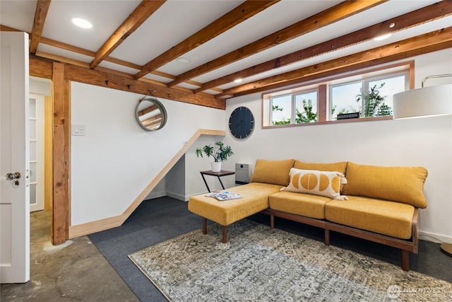 3211 16th Ave S, Seattle, WA 98144 - living room featuring beamed ceiling and recessed lighting