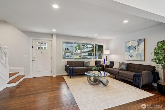 111 27th Ave S, Seattle, WA 98144 - living area with stairway, dark wood-style flooring, and recessed lighting
