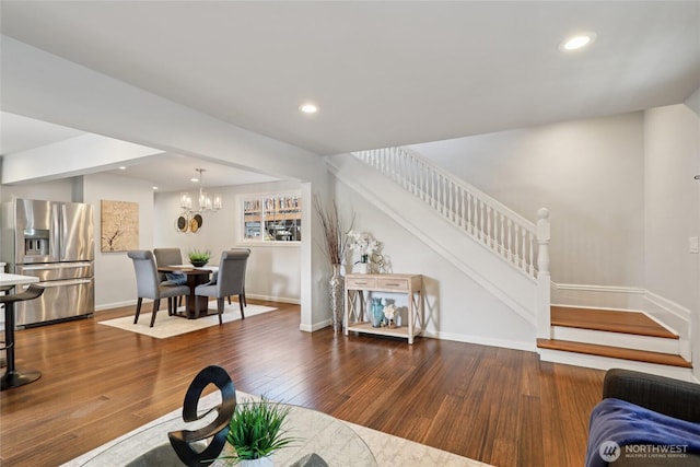 111 27th Ave S, Seattle, WA 98144 - living area featuring stairway, hardwood / wood-style flooring, a chandelier, and recessed lighting