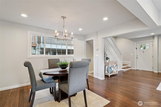 111 27th Ave S, Seattle, WA 98144 - dining area with stairway, a chandelier, wood finished floors, and recessed lighting