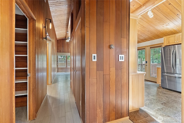 383 E Piper Way, Camano Island, WA 98282 - hall featuring wooden ceiling, healthy amount of natural light, wood walls, and rail lighting