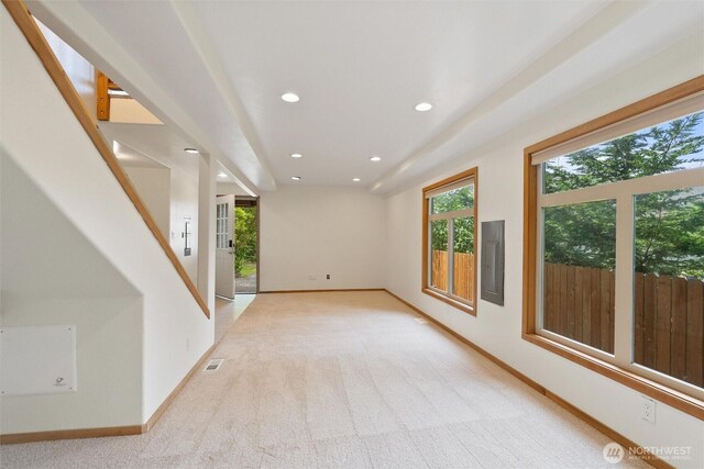 383 E Piper Way, Camano Island, WA 98282 - spare room with light colored carpet, electric panel, and recessed lighting