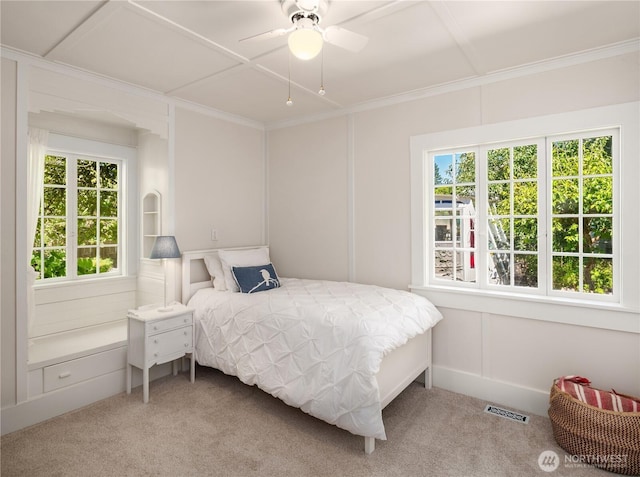 32112 E Bird St, Carnation, WA 98014 - carpeted bedroom featuring ornamental molding, a ceiling fan, and a decorative wall