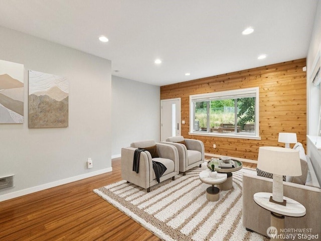 4214 S Trenton St, Seattle, WA 98118 - living room with recessed lighting, wood finished floors, and wooden walls