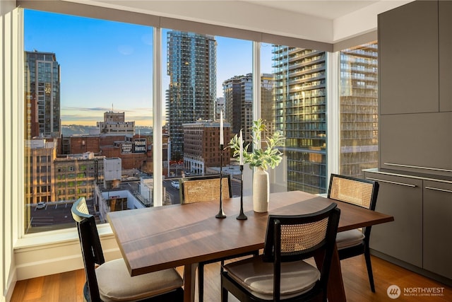 1920 4th Ave Unit 1105, Seattle, WA 98101 - dining room featuring a city view and wood finished floors