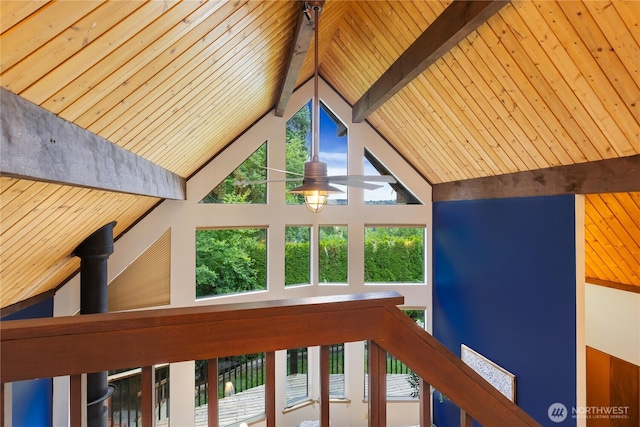 26639 NE Stewart St, Duvall, WA 98019 - detailed view of ceiling fan and a wooden ceiling with exposed beams