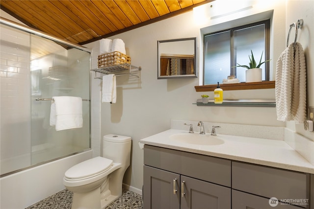 26639 NE Stewart St, Duvall, WA 98019 - full bathroom with wooden ceiling, vanity, and combined bath / shower with glass door
