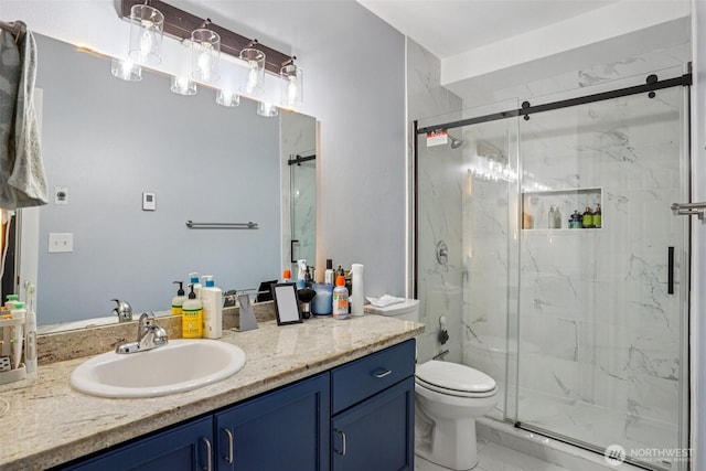 3221 SW Avalon Way Unit 113, Seattle, WA 98126 - bathroom featuring vanity and a marble finish shower