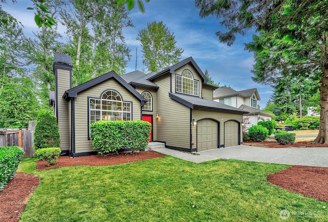 5044 157th Ct NE, Redmond, WA 98052 - view of front of home with a chimney, driveway, and a garage
