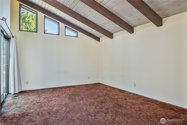17 Jeffery Pl, Longview, WA 98632 - unfurnished room with a wood ceiling with exposed beams, carpet floors, and high vaulted ceiling